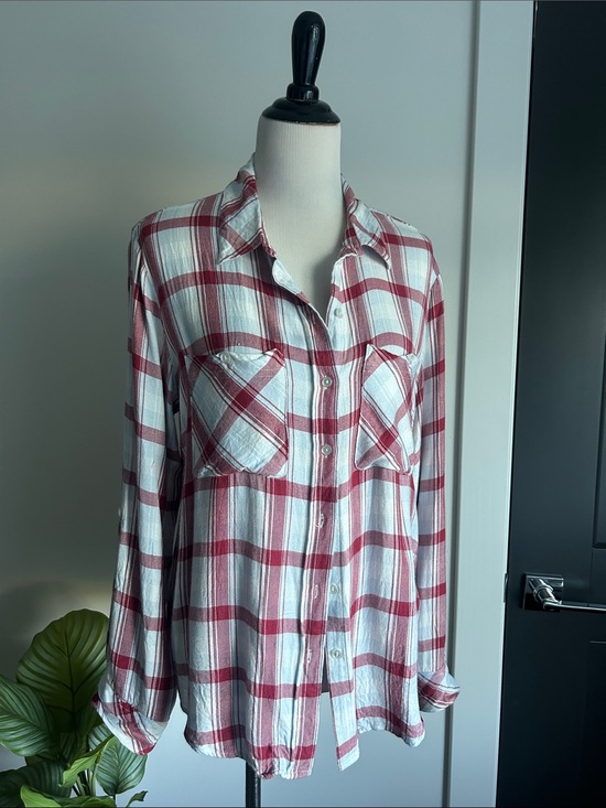 Sanctuary Tops - 🌹 Sanctuary L Red light blue and White Plaid Button-Up rayon casual  Shirt